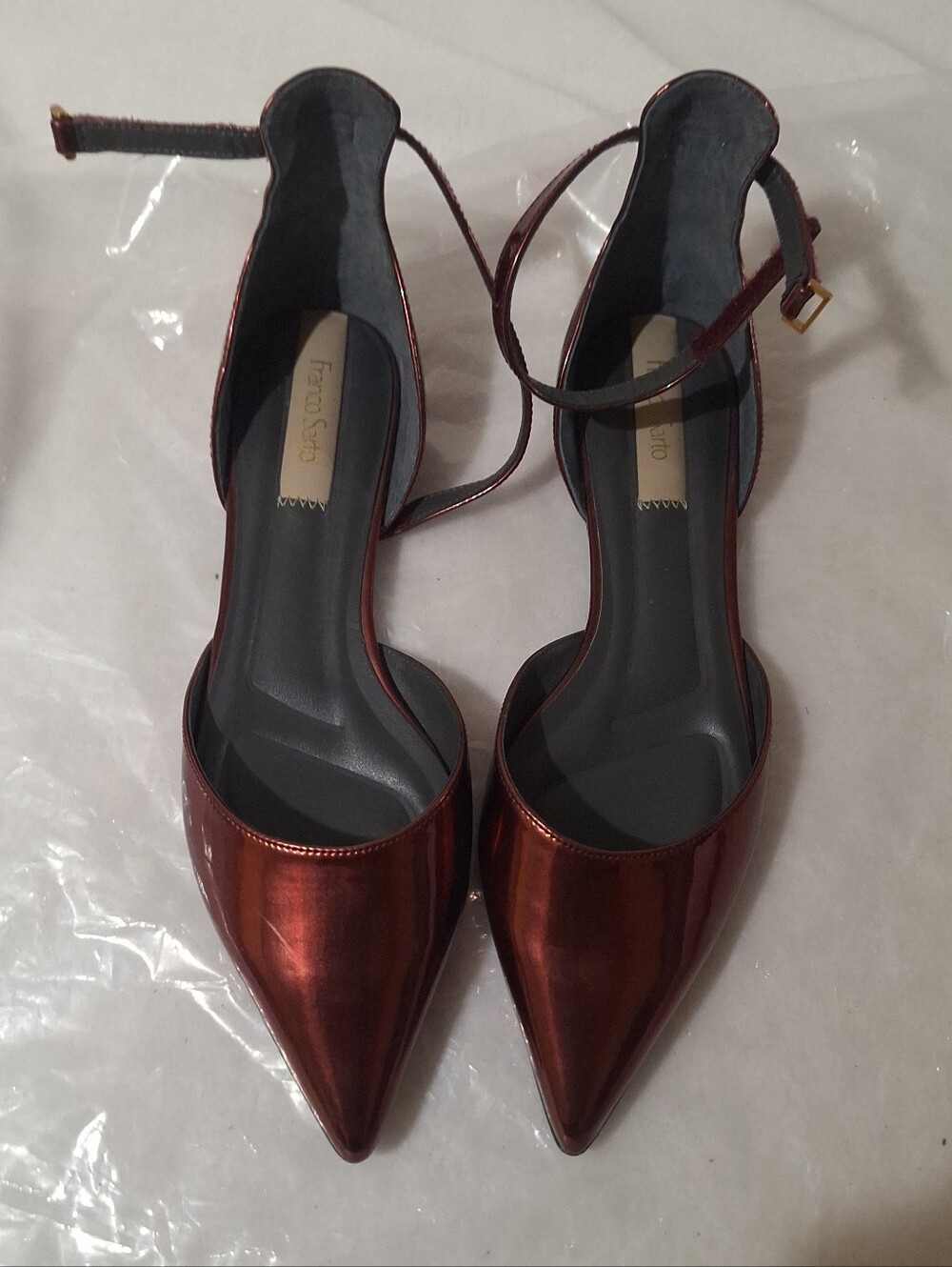 Franco Sarto Metallic Copper Pointed-Toe Ankle-Strap Heels